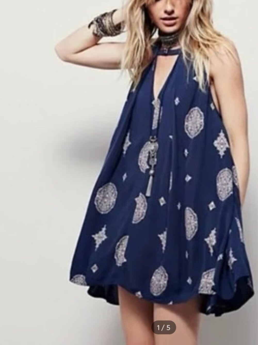 NWOT FREE PEOPLE Tree Swing Medallion Tunic Dress Navy M